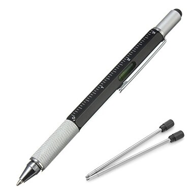 AIYIBEN Multifunction TechTool Pen with Ballpoint Pen Touch Screen Stylus Ruler Spirit Level Flathead and Phillips Screwdriver Ink Refills Included Black 2Refills