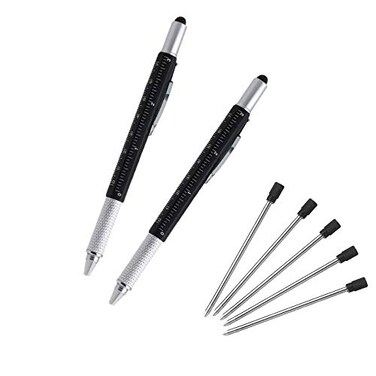 AIYIBEN Multifunction Tool Pen 6 in 1 Tool with Ballpoint Pen Touch Screen Stylus Ruler Spirit Level Flathead and Phillips Screwdriver AllinOne TechTool Pen with Ink Refills 2Black 5Refills