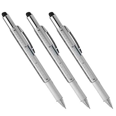 AIYIBEN Multiword 6 in 1 Multi Function Tool Ballpoint Pen with Ballpoint Ruler Screwdriver A Flat Head TouchScreen Pen 3 PCSSilver