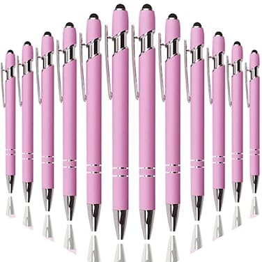 Oddmoal Ballpoint Pen with Stylus Tip Soft Touch Click Metal Pen 10mm Medium Point Black Ink 12 CountLight Purple