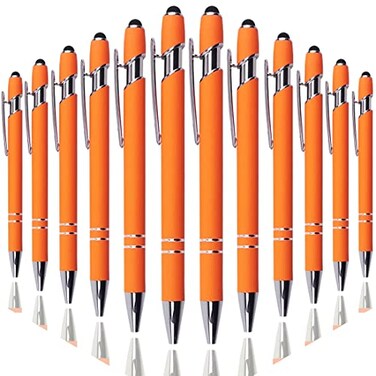 Oddmoal Ballpoint Pen with Stylus Tip Soft Touch Click Metal Pen 10mm Medium Point Black Ink 12 CountOrange