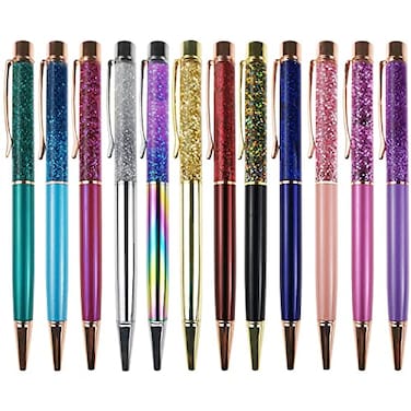 Oddmoal Fancy Metal Ballpoint Pens Floating Glitter Dynamic Liquid Sand Pen for Office Supplies Black Ink 12 CountMixed Color