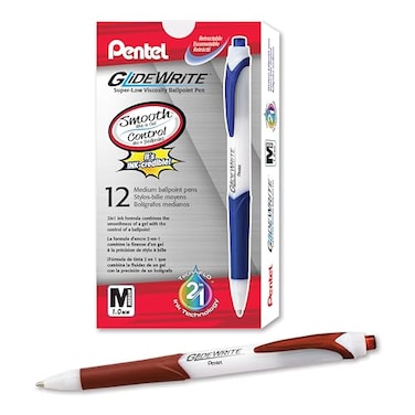Pentel GlideWrite Ballpoint Pen with TechniFlo Ink 10mm Medium Line Brown Ink Box of 12 BX910E
