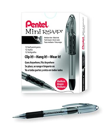 Pentel RSVP Mini Ballpoint Pen 10mm Medium Line Black Ink Box of 12 BK91MNAA