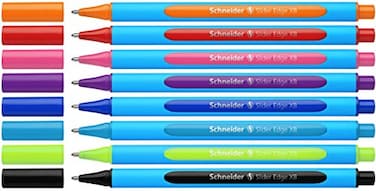 Schneider Slider Edge XB Extra Broad Ballpoint Pen 14 mm Light Blue Barrel Assorted Ink Colors Adjustable Case Stand of 8 Pens 152279