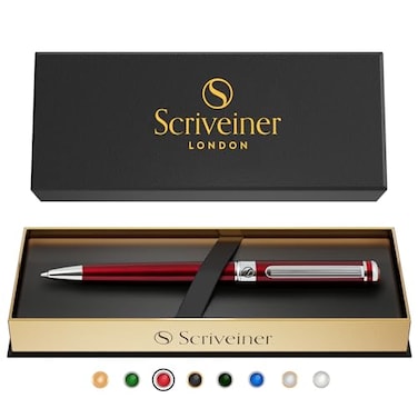 Scriveiner Deep Crimson Ballpoint Pen Stunning Red Lacquer Luxury Pen Chrome Finish Schmidt Black Refill Best Ball Pen Gift Set for Men Women Professional Executive Office Nice Designer Pen