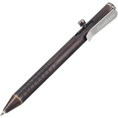 SMOOTHERPRO Solid Brass Bolt Action Pen Compatible with Fisher Space SPR Refill Weight Balanced for Tremor Parkinson Arthritic Signature Retro Black FSR010