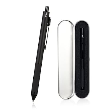 smttw 4 in1 MultiFunction Refillable Retractable Ballpoint Pen 05mm Mechanical Pencil Fine Point Black Metal Barrel BlackRedBlue Inks Multicolor Pen With Metal Gift Box