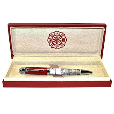TG,LLC TGLLC Treasure Gurus Fire Dept Firefighter Heavy Weight Metal Ball Point Pen Set Red Box Fireman Gift