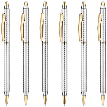 Unibene Slim Metallic Retractable Ballpoint Pens Carved Chrome Gold Nice Gift for Business Office Students Teachers Wedding Christmas Medium Point1 mm 6 PackBlack ink