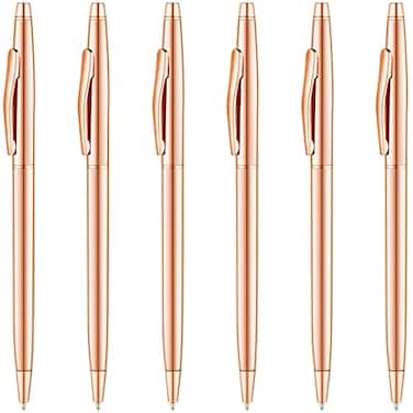 Unibene Slim Metallic Retractable Ballpoint Pens Rose Gold Nice Gift for Wedding Business Office Students Teachers Christmas Medium Point1 mm 6 PackBlack ink