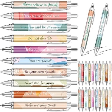 Yeaqee 50 Pcs Motivational Pens Bulk with Different Inspirational Quotes for Women Gifts Inspirational Ballpoint Pens Bulk for Students Teachers Office School Team EventsBoho Style