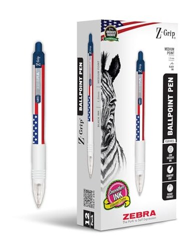 Zebra Pen ZGrip Retractable Ballpoint Pen 12Pack American Flag Barrel Black Ink Medium Point 10mm Soft Grip Stylish Patriotic Design Smooth Writing Pens 21775AMZ