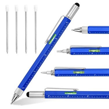Cutier Cool Pen Gifts for Men 6in1 Multi Tool Tech Pen Gadget for Him Fun Gift for Christmas Fathers Day Valentines or Birthdays 6 IN 1 Blue
