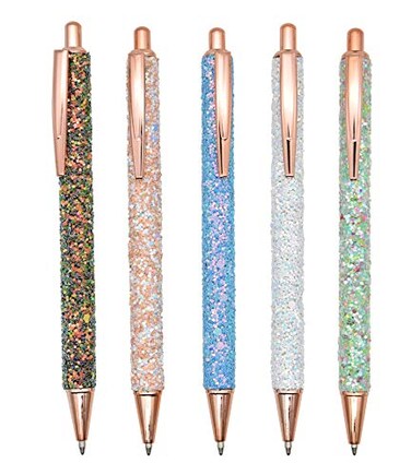 Gullor 5PCS Ballpoint Pens Glitter Click Ball Pens Black Ink Medium Point 1mm for Office Supplies Gift Wedding Birthday Multicolor