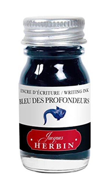 Jacques Herbin Ref 11518T Writing Ink for Fountain Pens Rollerball Pens Bleu des ProfondeursDeep Blue 10ml Bottle No Packaging Zero Waste Objective BlueColoured Ink