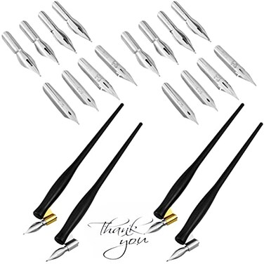 Zonon 2 Sets Oblique Calligraphy Dip Pen Set Include 2in1 Calligraphy Oblique Pen or Straight Holder with 8 Pcs Replacement Nibs