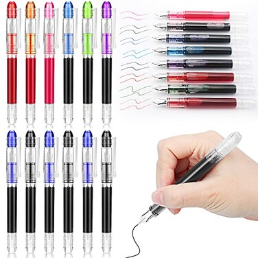 Clabby 12 Pieces Disposable Fountain Pens QuickDrying Ink Pen SmoothWriting Multicolor Art Supplies for Sketching Journaling Calligraphy and Doodling Mixed Colors