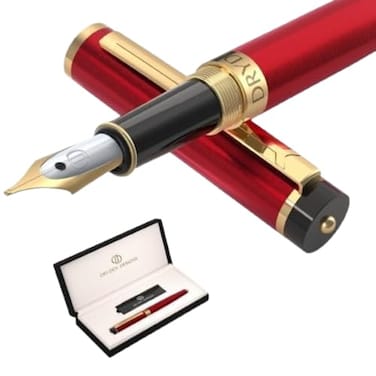Dryden Designs Fountain Pen Medium Nib Premium Box 6 Ink Cartridges Included Royal Red