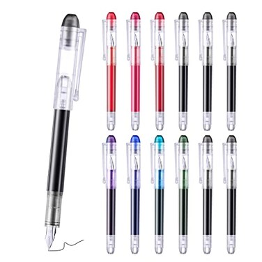 EEOYU 12 Pieces Multicolor Disposable Fountain Pens SmoothWriting Office Supplies for Sketching Journaling Calligraphy Doodling and Gifts Mixed Colors