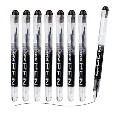 EYEYE Disposable Fountain Pens Fine Point 8 Pack Black Pens for Writing Stainless Steel Nib Smooth Writing for Journaling Drafting Sketching Doodling Office Supplies