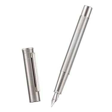 HONG DIAN Forest Pro Silver Stainless Steel Fountain Pen Medium Nib Classic Design Smooth Writing Pen with Ink Refill Converter and Metal Pen Box Set