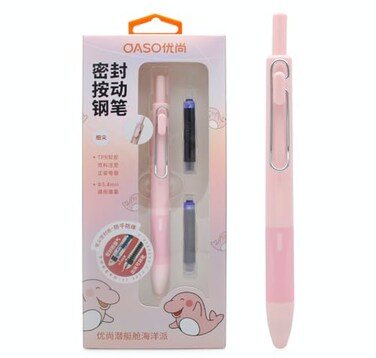 xixixiaozhu OASO K018 Sealed Retractable Fountain Pen Set 05mm with 2pcs Blue Ink Cartridges Smooth Writing for School Students Light Pink