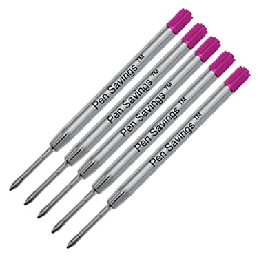Pen Savings 5 Pack Ballpoint Pen Refills Compatible with Parker Ballpoint Pens Medium Point Bulk Packed Pink