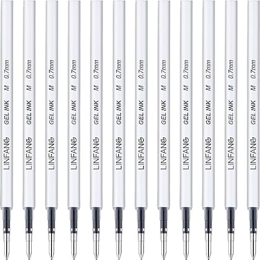 LINFANC Black Gel Pens Refills 12 Pack Retractable Gel Ink Pen Refills Bulk Medium Point 07mm Tip Smooth Writing Quick Dry Gel Pen Refills for Journaling Writing School Office Supplies 12 Black 07mm