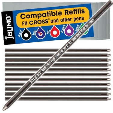Jaymo Replacement for Cross 8518 and Schmidt 635 Measures 2625 in 67 mm Long D D1 Standard Multifunction Mini Ballpoint Pen Refill 12 Blue