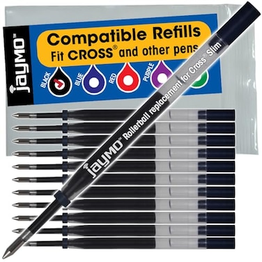 Jaymo Replacement for Cross Slim 89101 Measures 4 in 102 mm Long Gel Rolling Ball Pen Refill 6 Black
