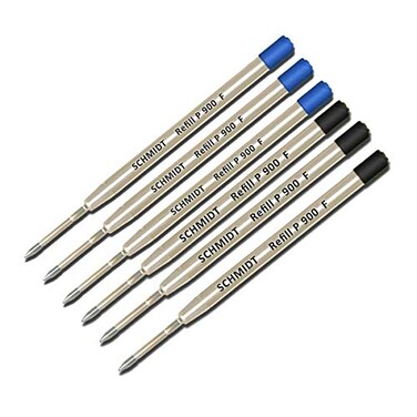 Lanier Pens Lanier Combo Pack 6 Pack Schmidt P900 F Parker Style Ballpoint Refill BlueBlack Ink Fine Tip