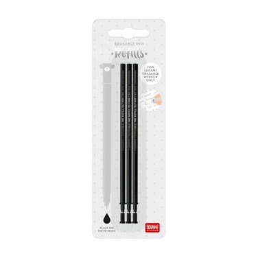 Legami Refill for Erasable Gel Pen Set of 3 Refills 13 cm Height Black Thermosensitive Ink 07 mm Tip