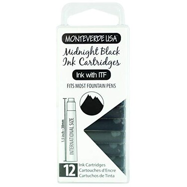 Monteverde USA International Standard Ink Cartridges Midnight Black Deep and Bold Writing Ink Compatible with Most Fountain Pens 12Pack Box