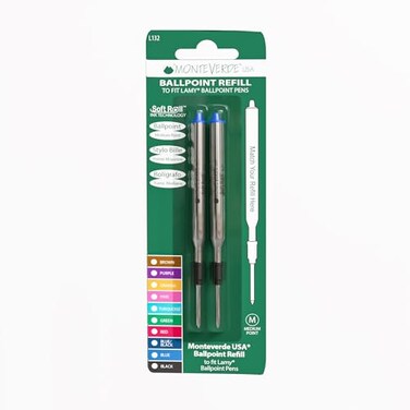 Monteverde USA Soft Ballpoint Pen Refills to Fit Lamy Ballpoint Pens Blue Ink Medium Point Vibrant Writing 2 Pack
