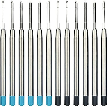Onwon 30 Pieces Replaceable Ballpoint Pen Refills 10mm Medium Point Metal Refill Smooth Writing Ball Point Pen Refills Black Blue Ink