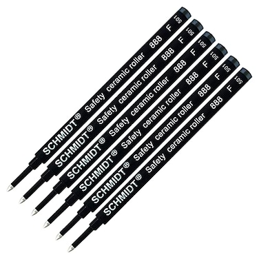 Lanier Pens Pack of 6 Schmidt 888 F Safety Ceramic Rollerball Refill Black Ink Fine Tip
