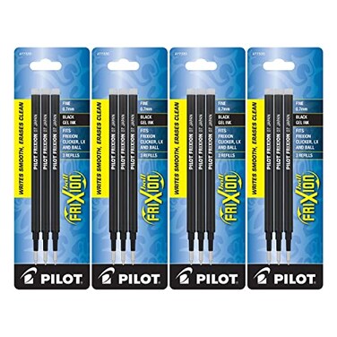 PILOT FriXion Gel Ink Refills for Erasable Pens Fine Point Black Ink 4 Pack of 3 Reffils each 77330