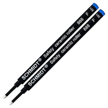 SCHMIDT Schmidt 888 Writing Fine Tip Point 06mm Blue Ink Plastic TubeBody Stainless Steel Tip Safety Ceramic Roller Ball Refill Pack 2