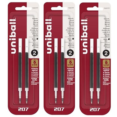 Uni-Ball Uniball Signo 207 Gel Pen Refills 07mm Medium Point Black Ink 6 Refills