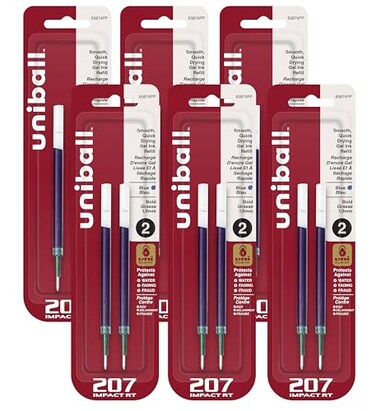 Uni-Ball UniBall Signo Impact 207 RT Refills Blue Ink 10 Mm Bold Point 6 Packs of Refills 65874 12 Refills