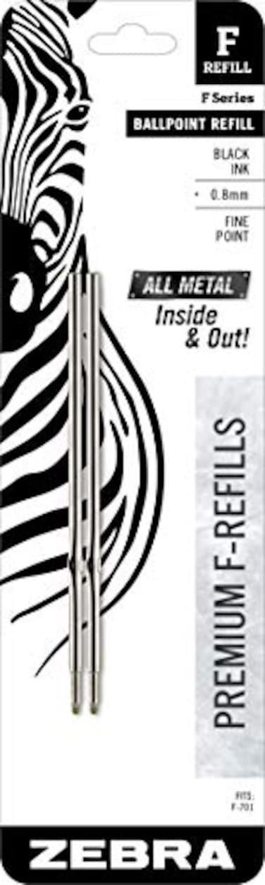 Zebra Pen Steel FRefill Ballpoint Ink Refills 08mm Point Black Ink Fits Zebra F701 Ballpoint Pen Smooth Writing Performance with Clean Consistent Lines 2Pack 89112