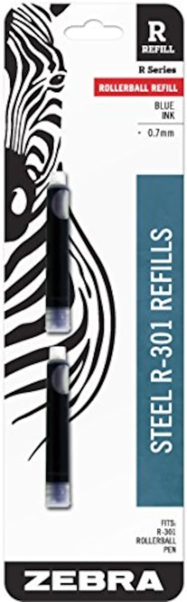 Zebra Pen Zebra R301 Stainless Steel Rollerball Pen Refill Blue Ink 2Count