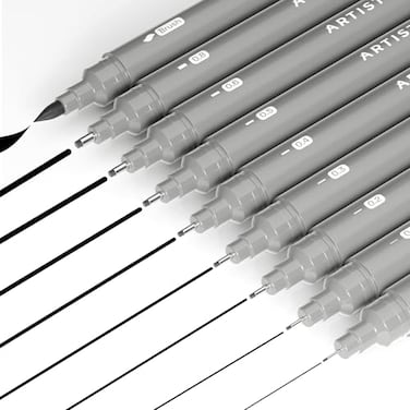 ARTISTRO Set of 9 Fineliner Pens Black Micro Pens with Ultra Fine Tips for Drawing Sketching Writing Journaling and Technical Illustration Waterproof Archival Ink
