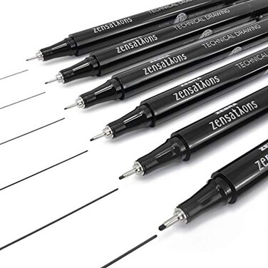 Zebra-Zensations Zebra Zensations Technical Drawing Fineliner Pens Full Set of 6 Grades Black Ink