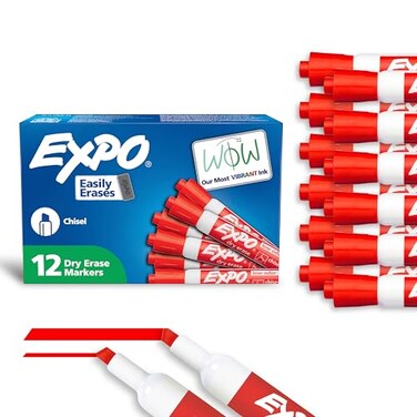 EXPO Dry Erase Markers Low Odor Ink Red Chisel Tip 12 Count