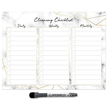 Glassboard Studio Dry Erase Cleaning Checklist Sticker Decal Planner Removable Reusable Magnetic FineTip Dry Erase Marker Included 9 x 12 inches Marble