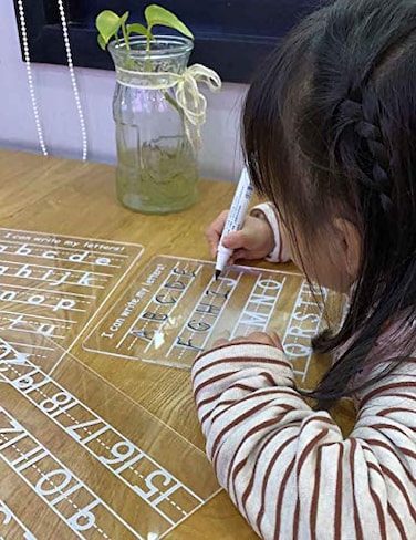 LuckyShe Acrylic Dry Erase Board Kids Personalized ABC Letters Numbers Wipe Off Trace Boards Mess FreeSet of 3