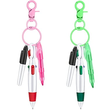 Sabary Mini Highlighter Nurse Pen Pack Set Nurse Pens for Badge Include Pink and Purple Tip Highlighter 2 Permanent Marker and 2 Retractable Ball with 2 Keychain ClipPink Green