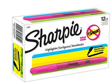 Sharpie 27009 Pocket Style Highlighters Chisel Tip Fluorescent Pink Box of 12